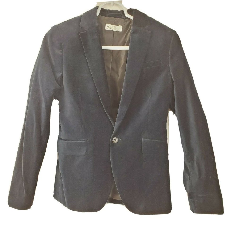 H&M Boys Kids Holiday Blue Velvet Blazer 11/12Y